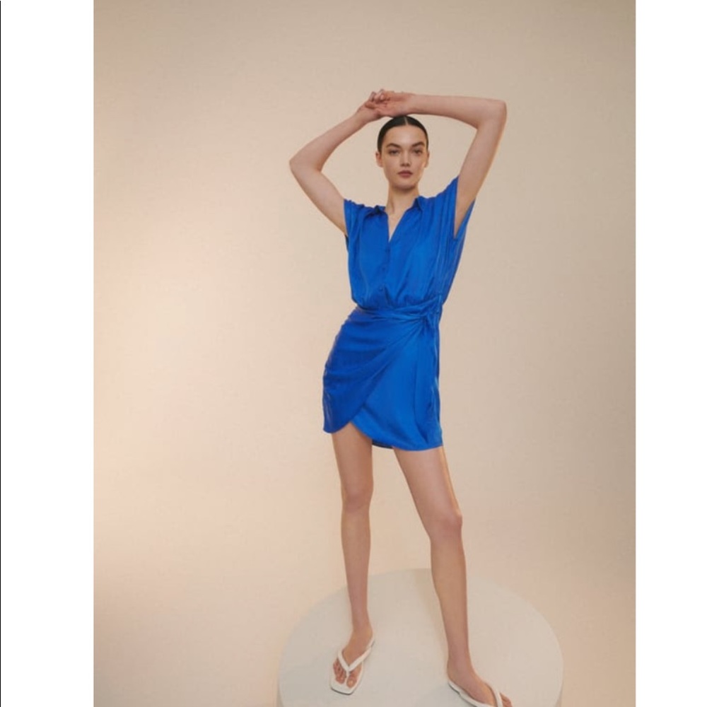 Zara satin effect wrap dress bluish blue